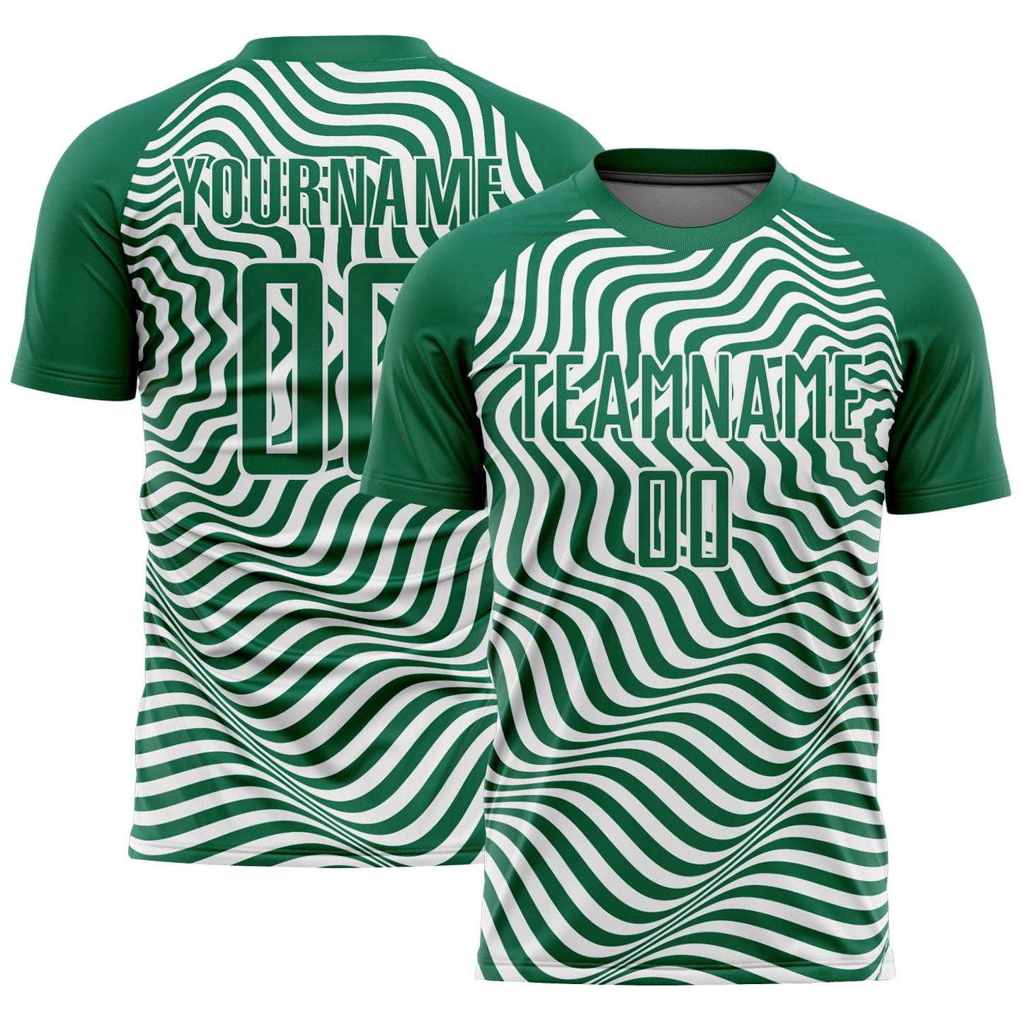 Custom Kelly Green Black-White Wavy Lines Sublimation Soccer Uniform Jersey - Main View