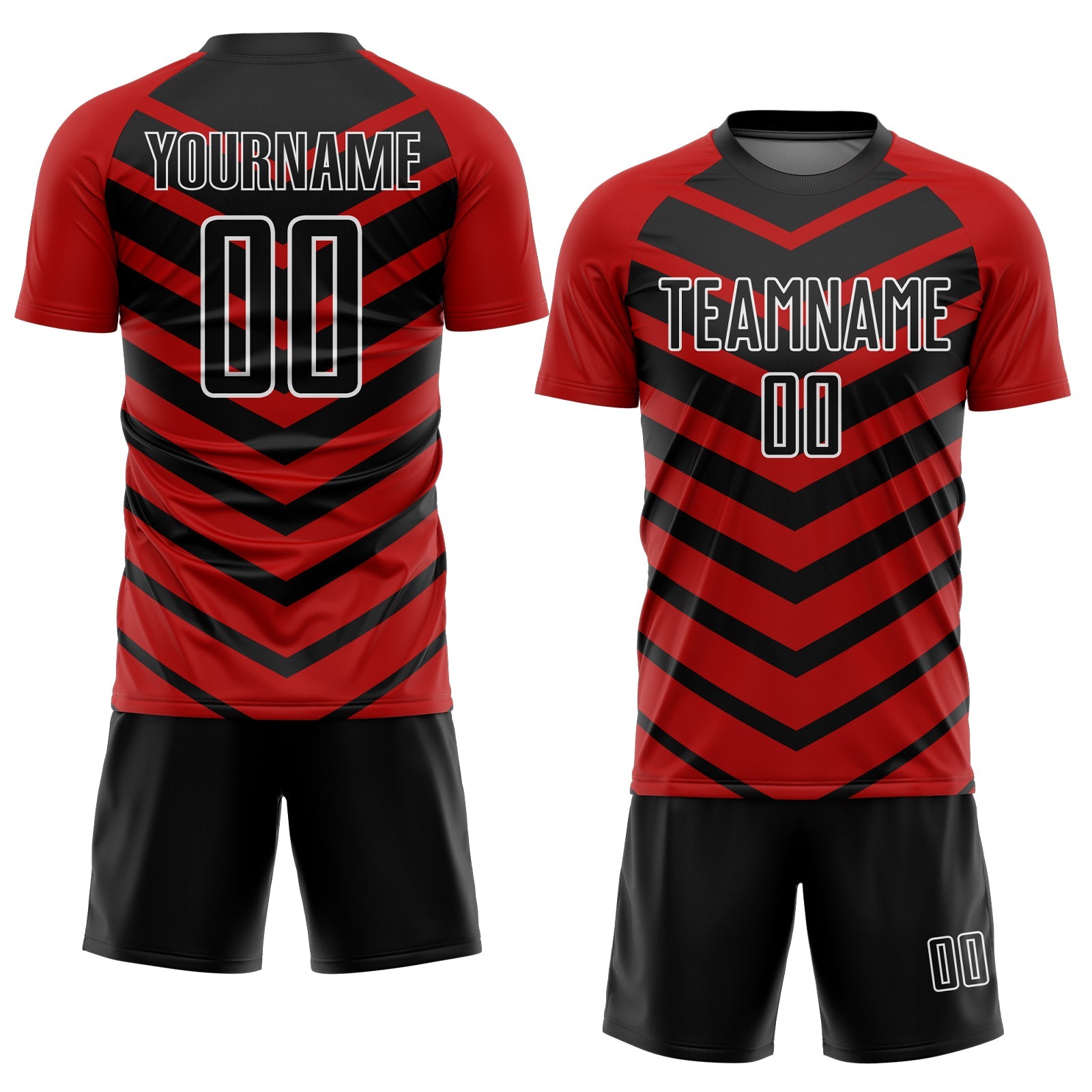 Custom Black Red-White Arrow Shapes Sublimation Soccer Uniform Jersey view 2