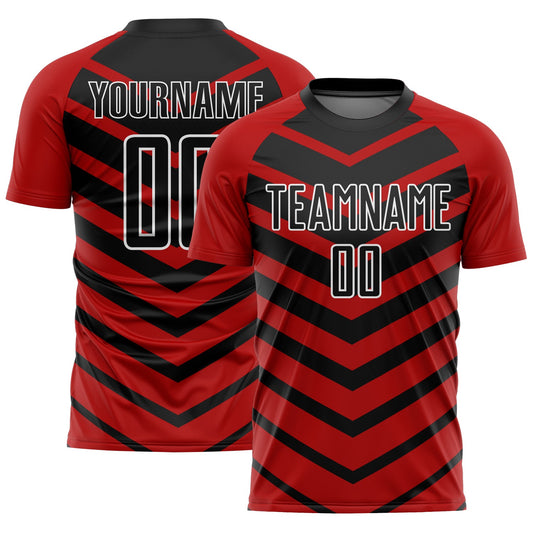 Custom Black Red-White Arrow Shapes Sublimation Soccer Uniform Jersey - Main View