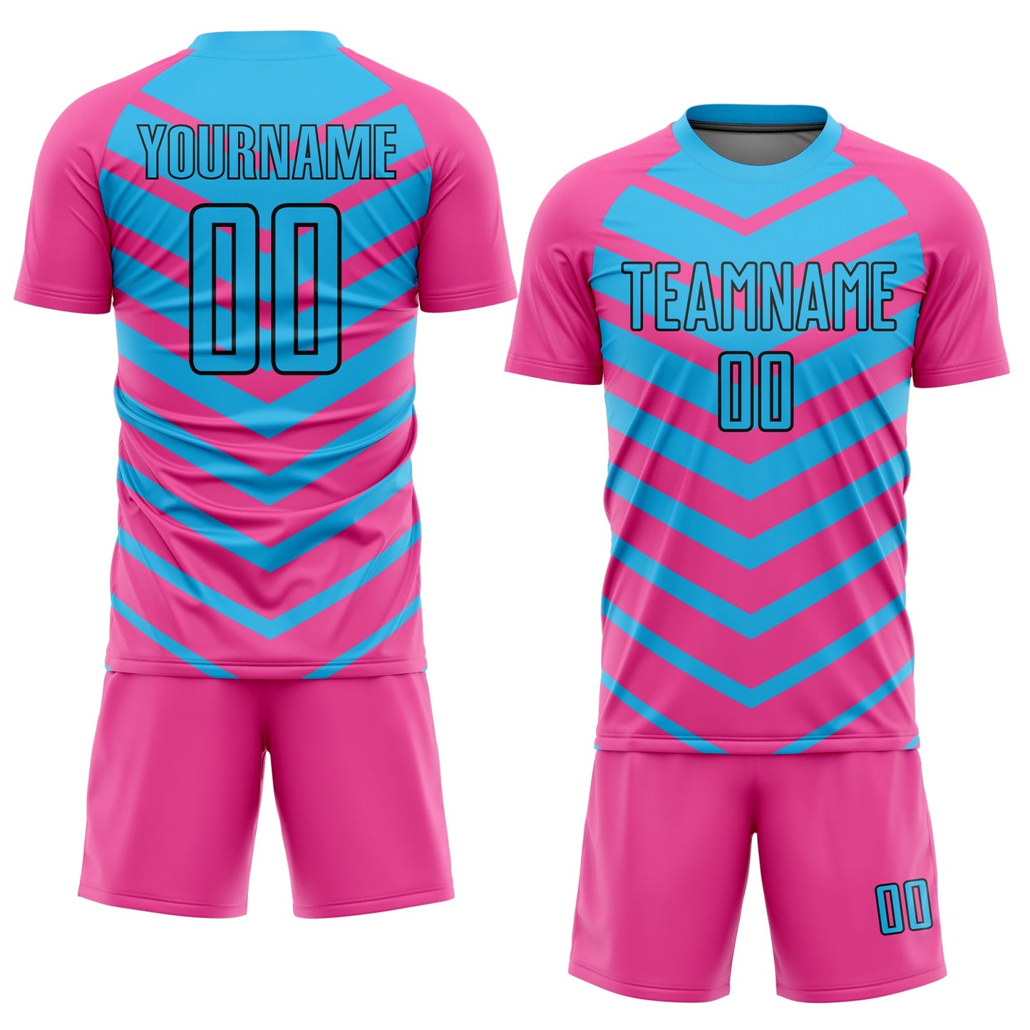 Custom Pink Sky Blue-Black Arrow Shapes Sublimation Soccer Uniform Jersey view 2