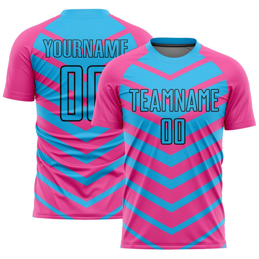 Custom Pink Sky Blue-Black Arrow Shapes Sublimation Soccer Uniform Jersey - Main View