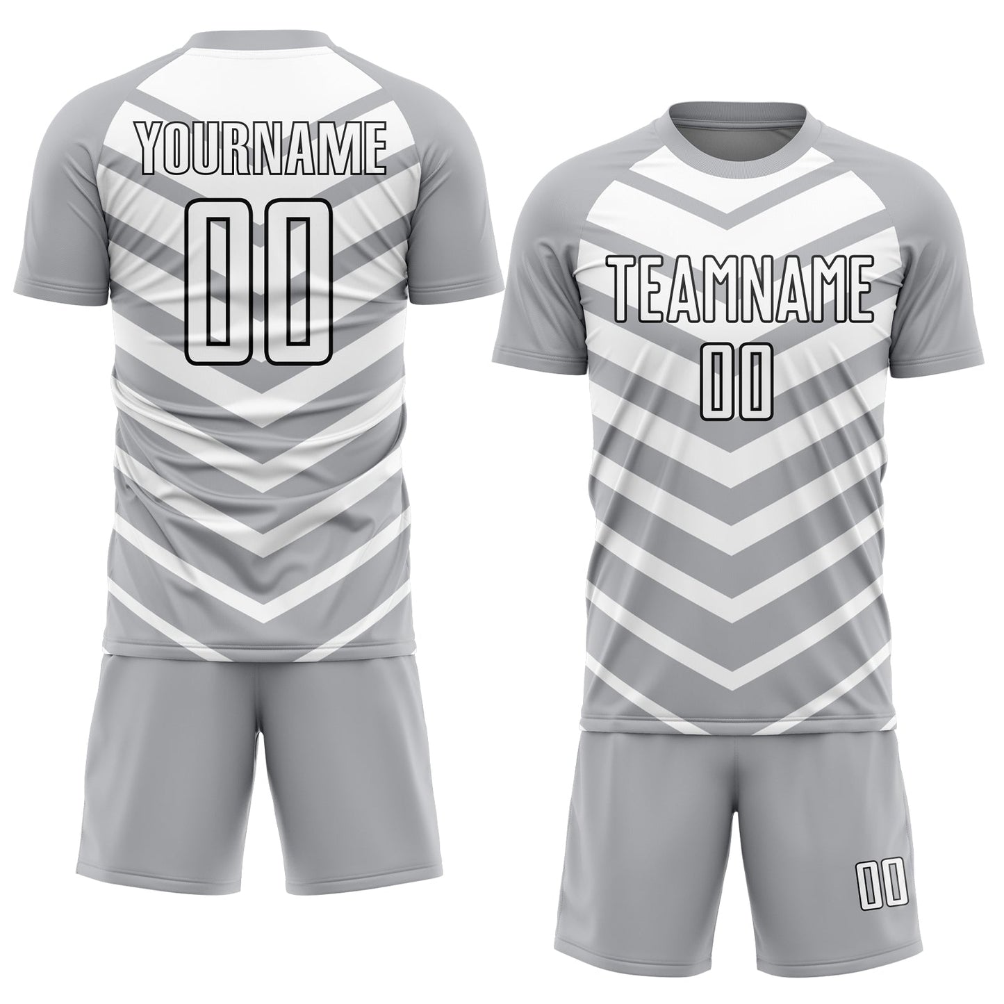 Custom Gray White-Black Arrow Shapes Sublimation Soccer Uniform Jersey view 2