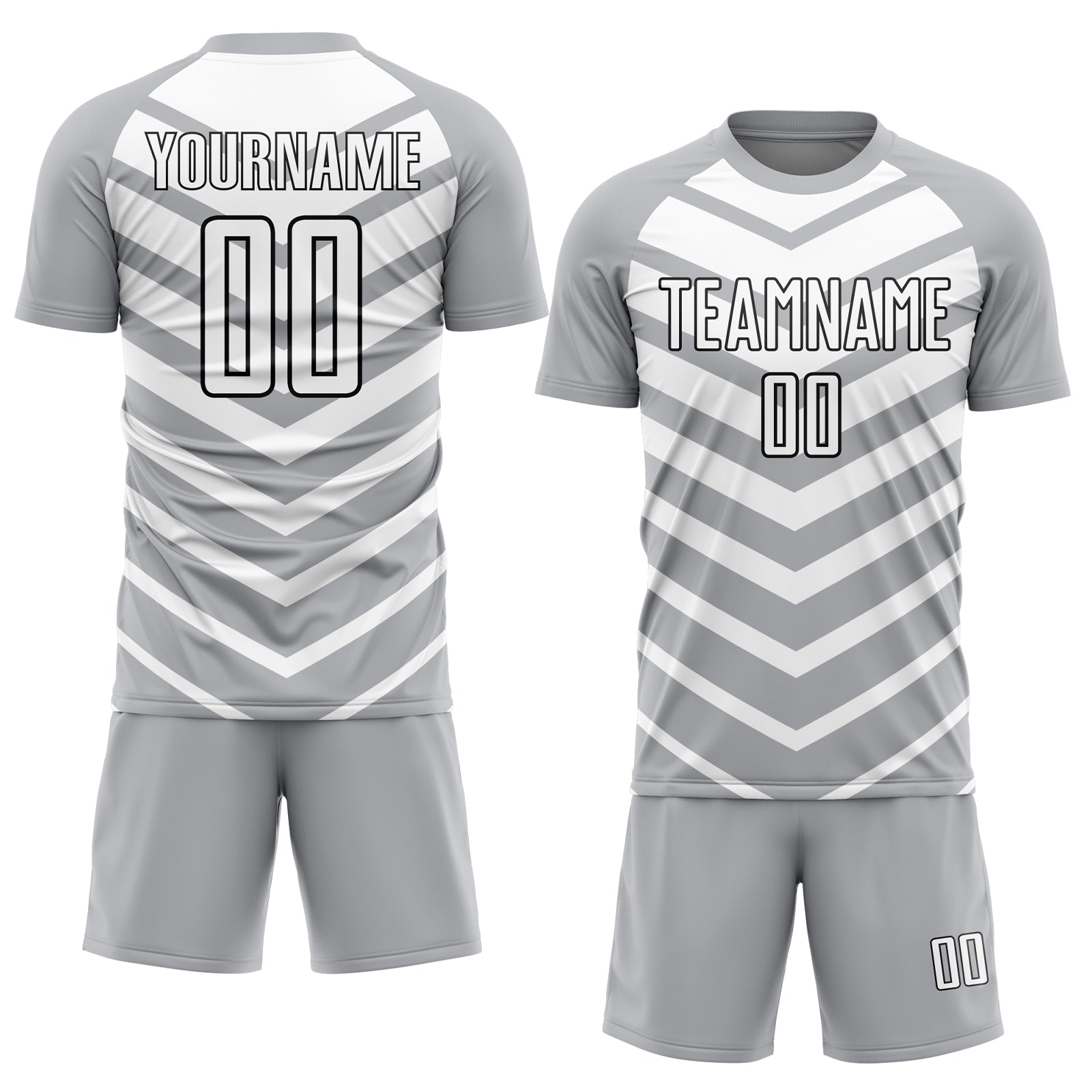 Custom Gray White-Black Arrow Shapes Sublimation Soccer Uniform Jersey view 2