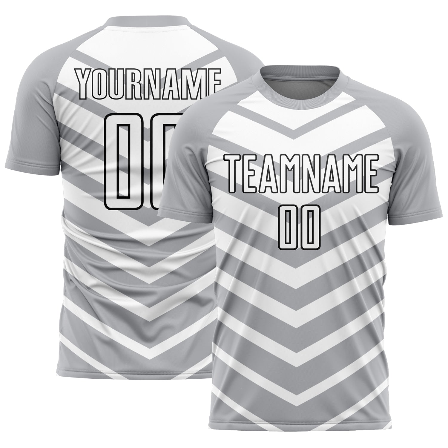 Custom Gray White-Black Arrow Shapes Sublimation Soccer Uniform Jersey - Main View