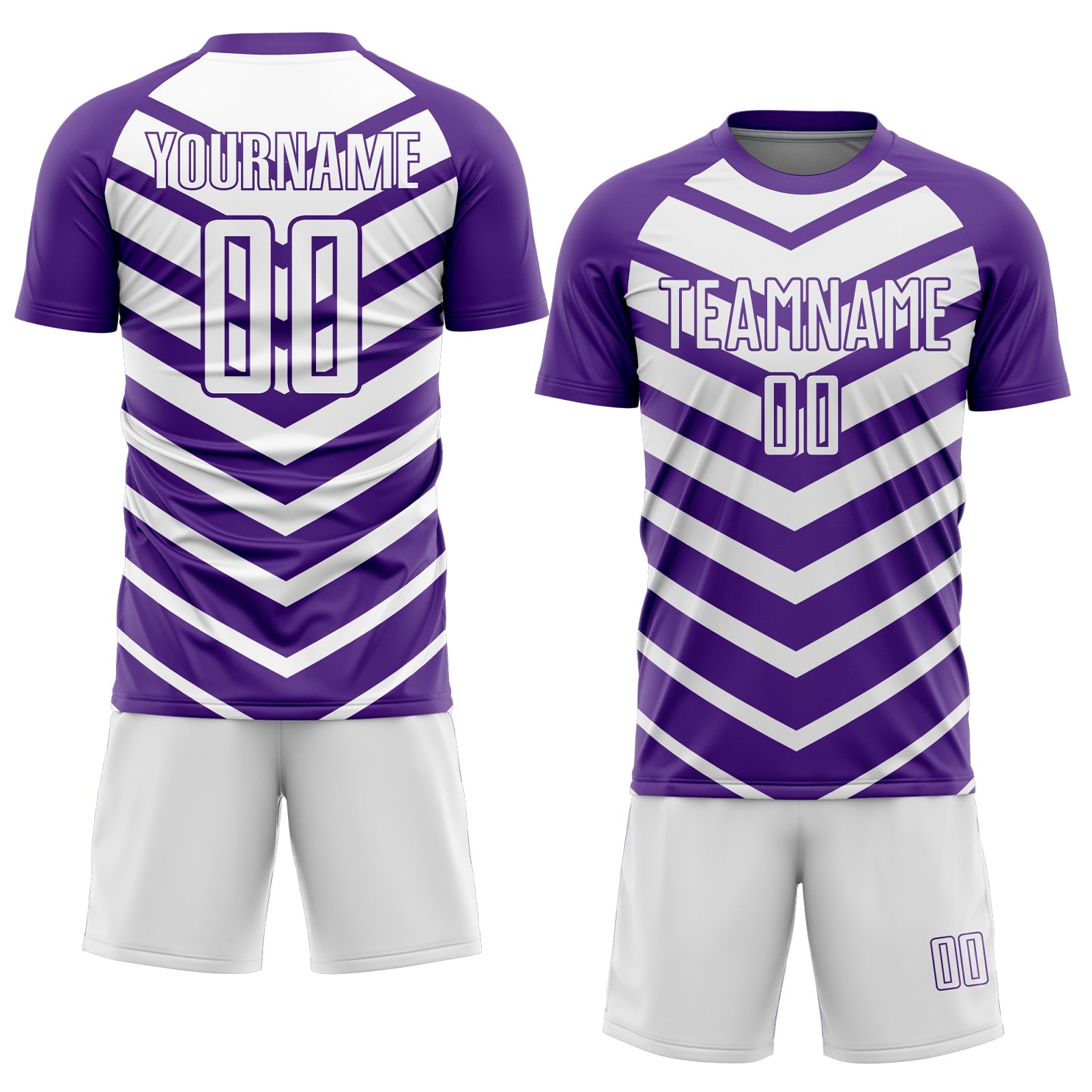 Custom Purple White Arrow Shapes Sublimation Soccer Uniform Jersey view 2