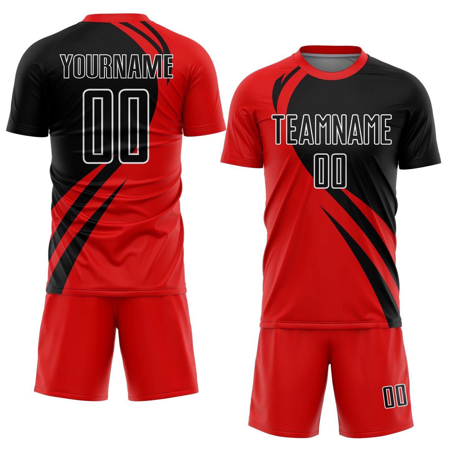 Custom Red Black-White Curve Lines Sublimation Soccer Uniform Jersey view 2