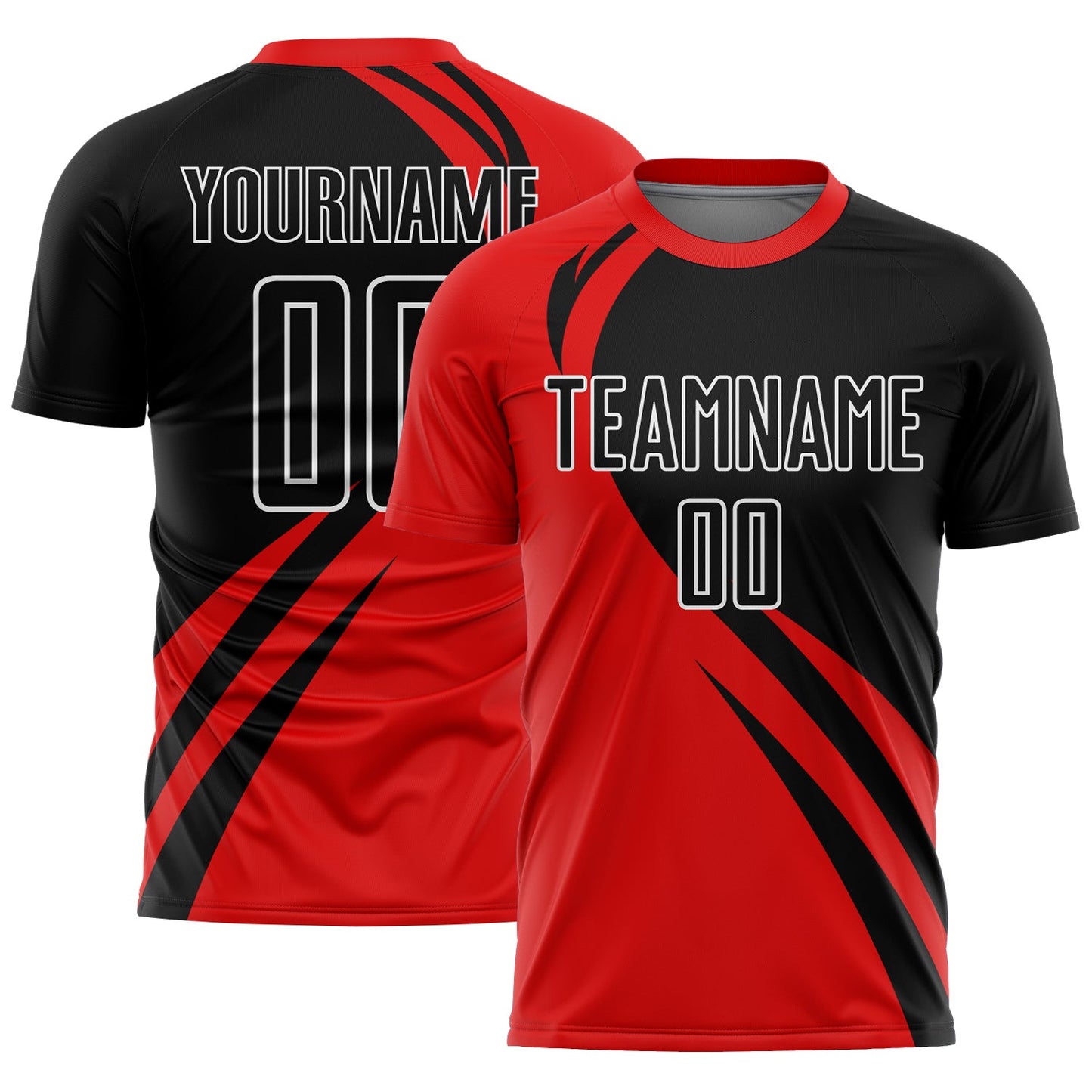Custom Red Black-White Curve Lines Sublimation Soccer Uniform Jersey - Main View