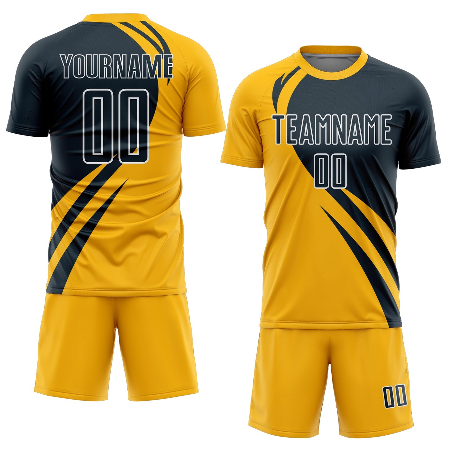Custom Gold Navy-White Curve Lines Sublimation Soccer Uniform Jersey view 2