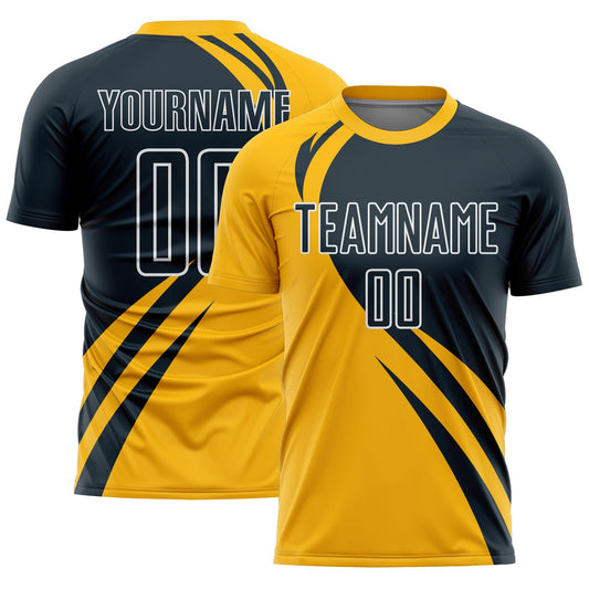 Custom Gold Navy-White Curve Lines Sublimation Soccer Uniform Jersey - Main View