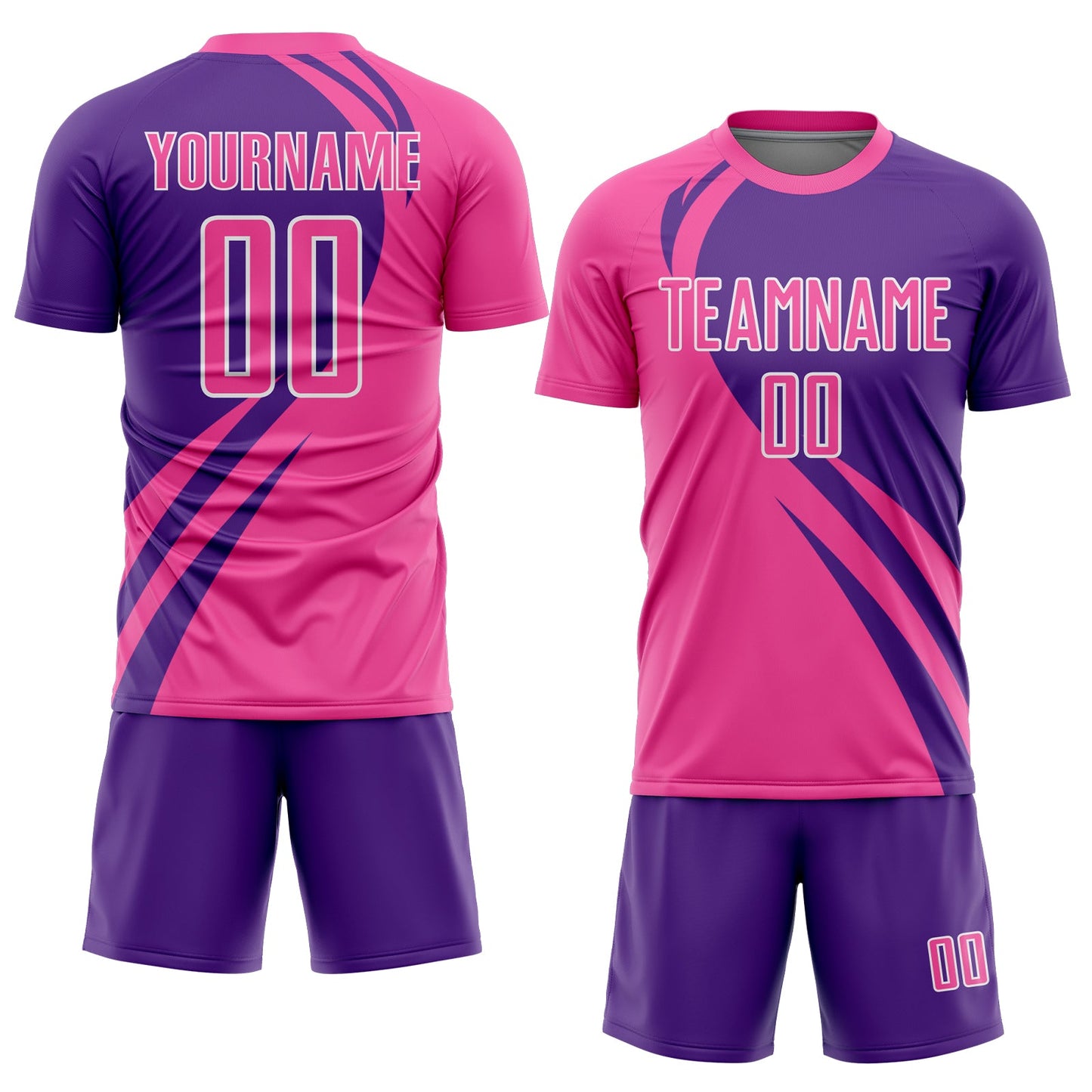 Custom Pink Purple-White Curve Lines Sublimation Soccer Uniform Jersey view 2