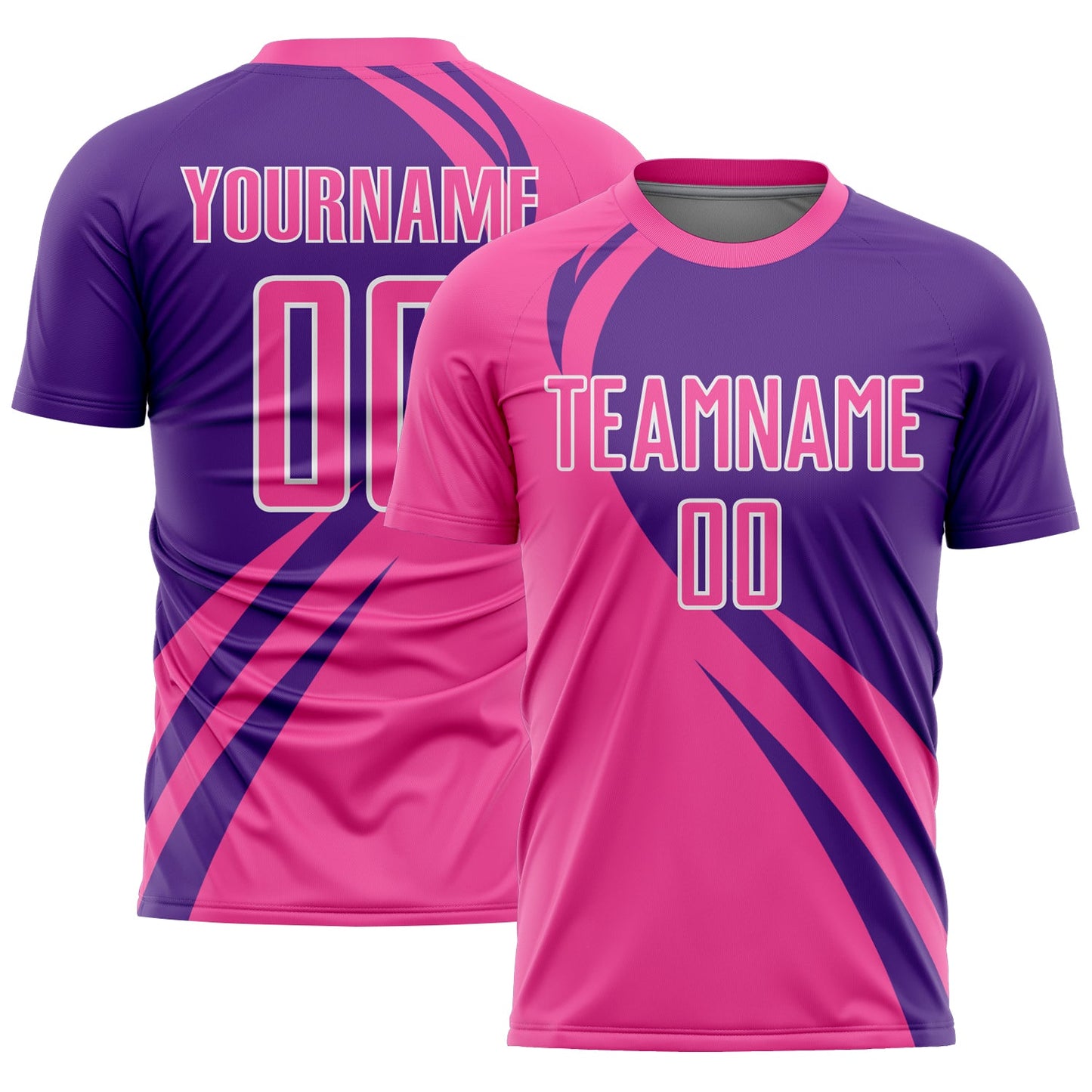 Custom Pink Purple-White Curve Lines Sublimation Soccer Uniform Jersey - Main View