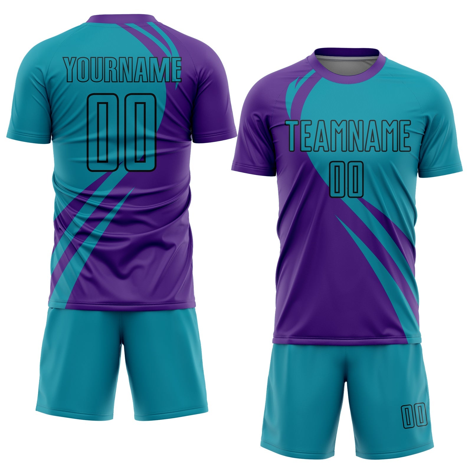 Custom Purple Teal-Black Curve Lines Sublimation Soccer Uniform Jersey view 2