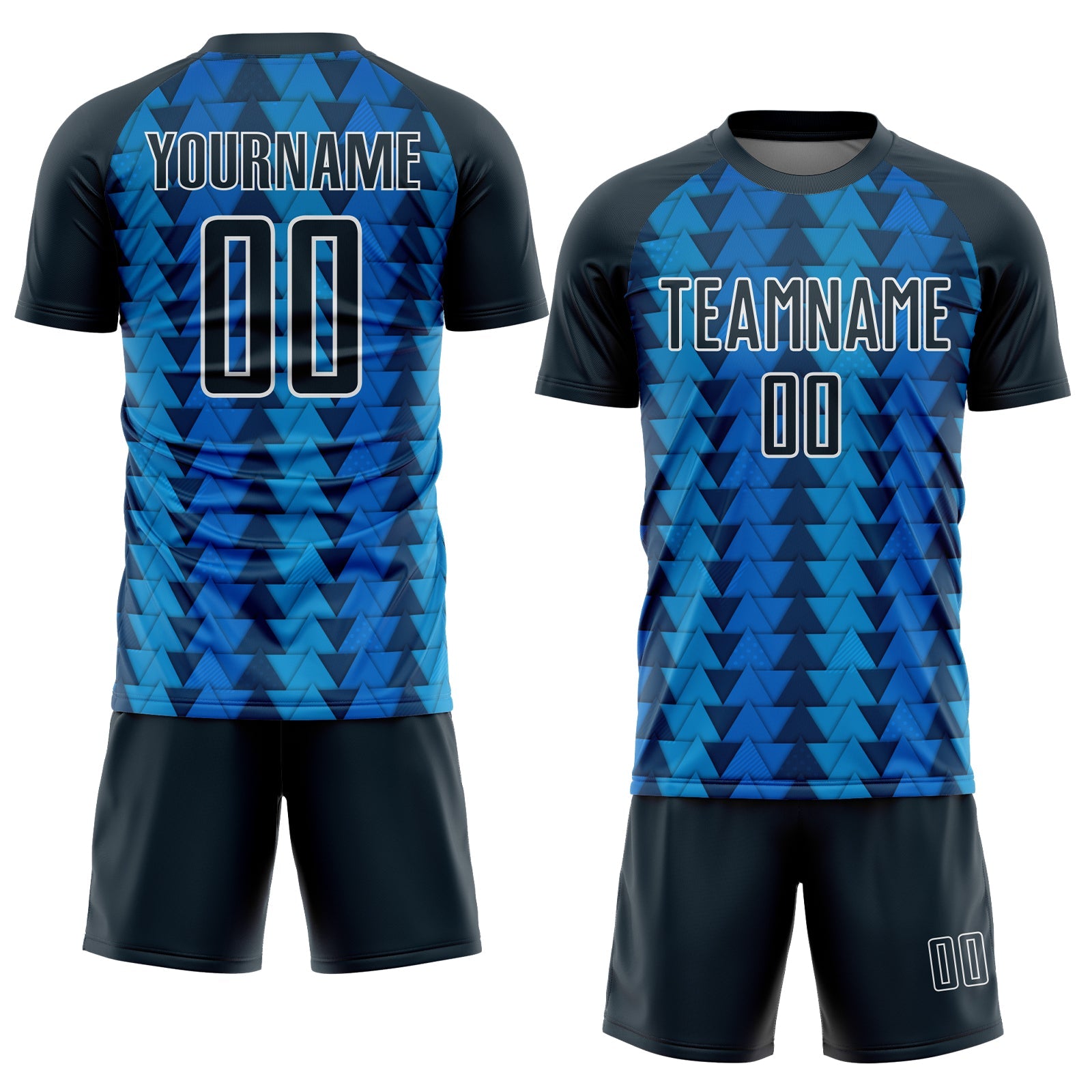 Custom US Navy Blue Navy-White Triangle Shapes Sublimation Soccer Uniform Jersey view 2