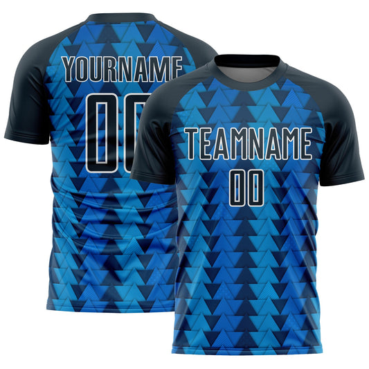 Custom US Navy Blue Navy-White Triangle Shapes Sublimation Soccer Uniform Jersey - Main View