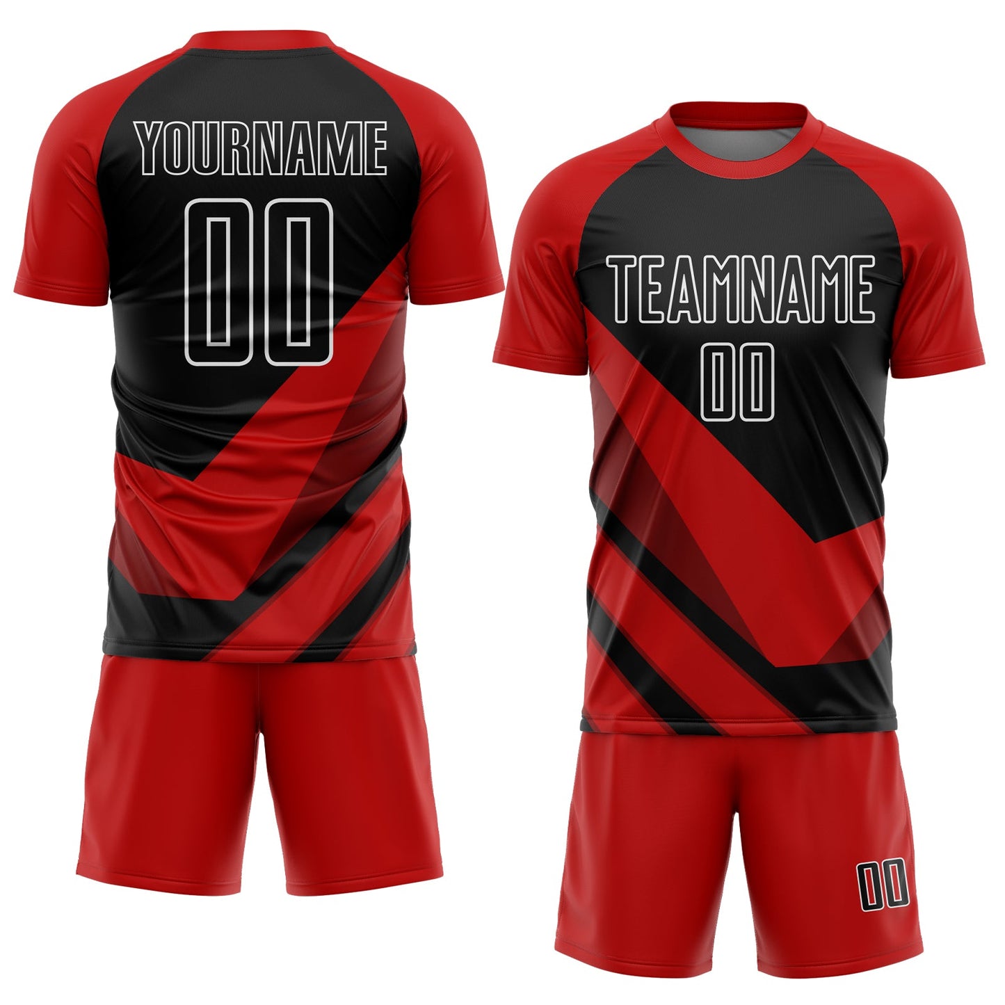 Custom Red Black-White Arrow Shapes Sublimation Soccer Uniform Jersey view 2