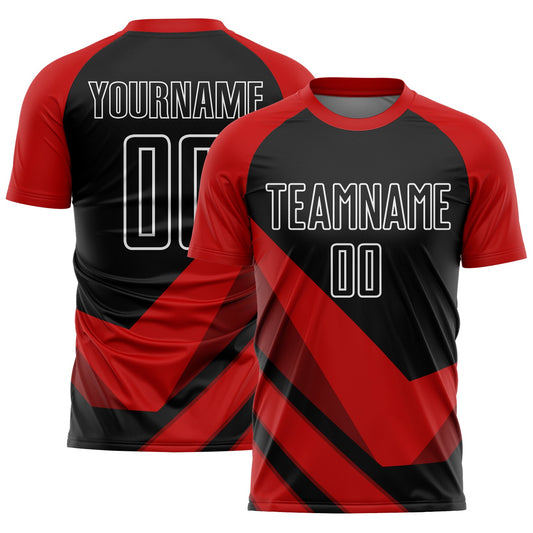 Custom Red Black-White Arrow Shapes Sublimation Soccer Uniform Jersey - Main View