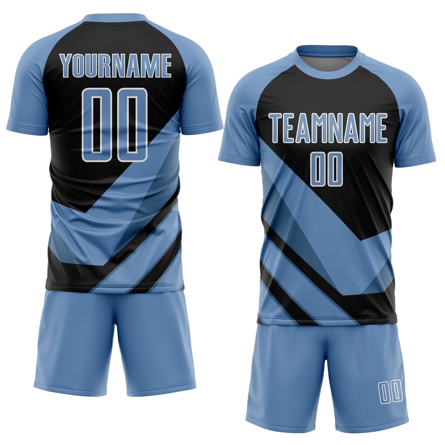 Custom Light Blue Black-White Arrow Shapes Sublimation Soccer Uniform Jersey view 2