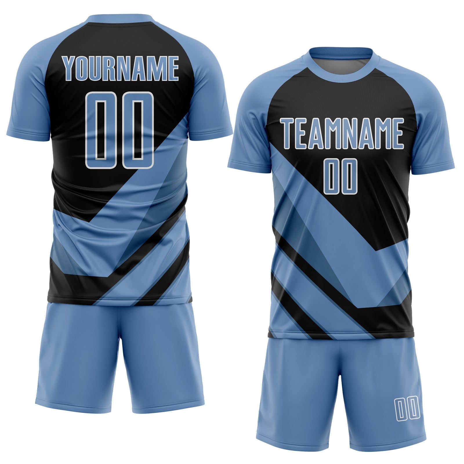 Custom Light Blue Black-White Arrow Shapes Sublimation Soccer Uniform Jersey view 2