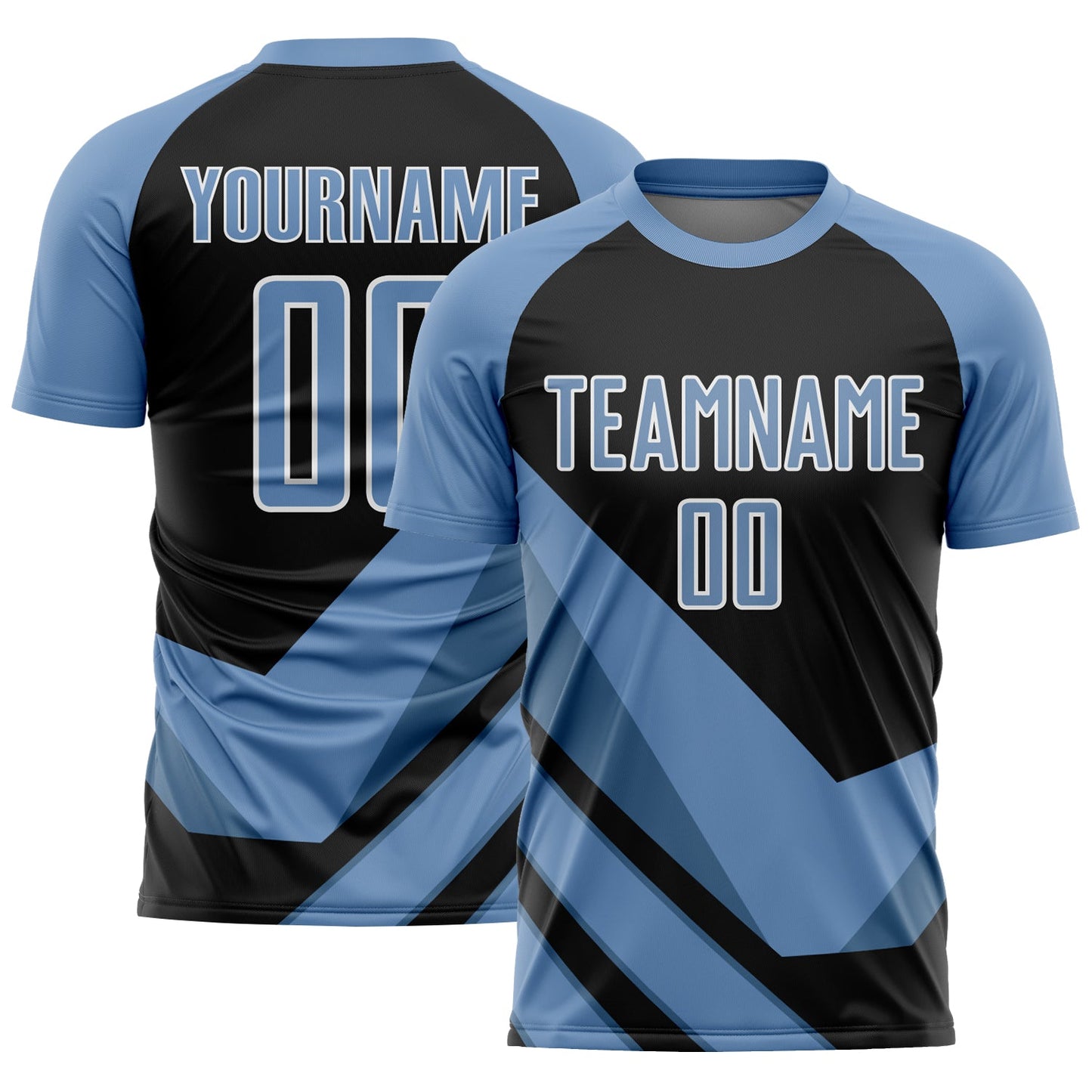 Custom Light Blue Black-White Arrow Shapes Sublimation Soccer Uniform Jersey - Main View