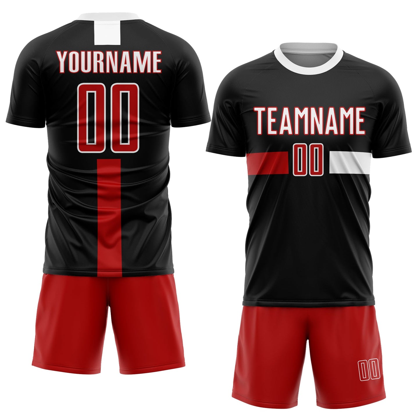 Custom Black Red-White Sublimation Soccer Uniform Jersey view 2