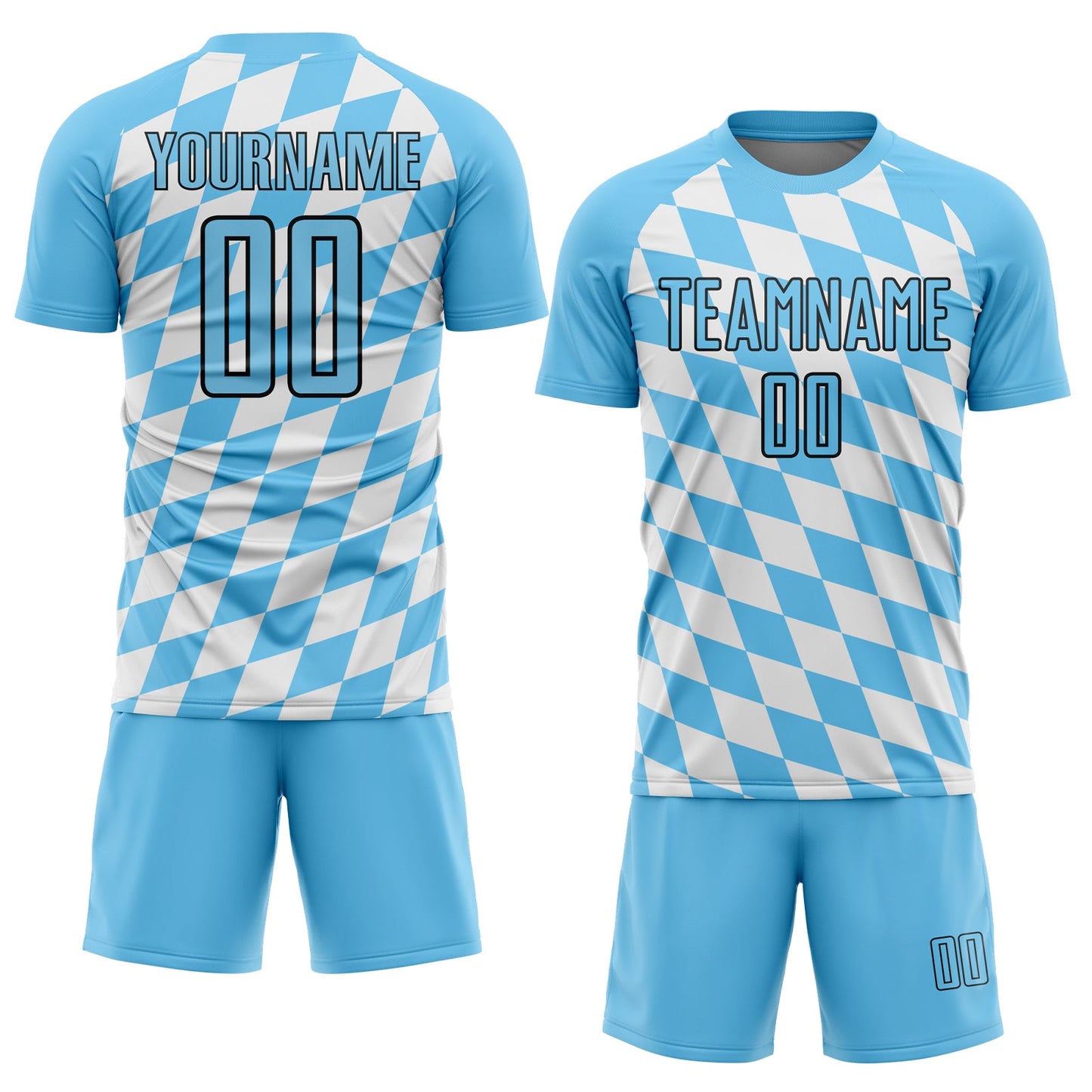 Custom White Sky Blue-Black Bavarian Flag Sublimation Soccer Uniform Jersey view 2