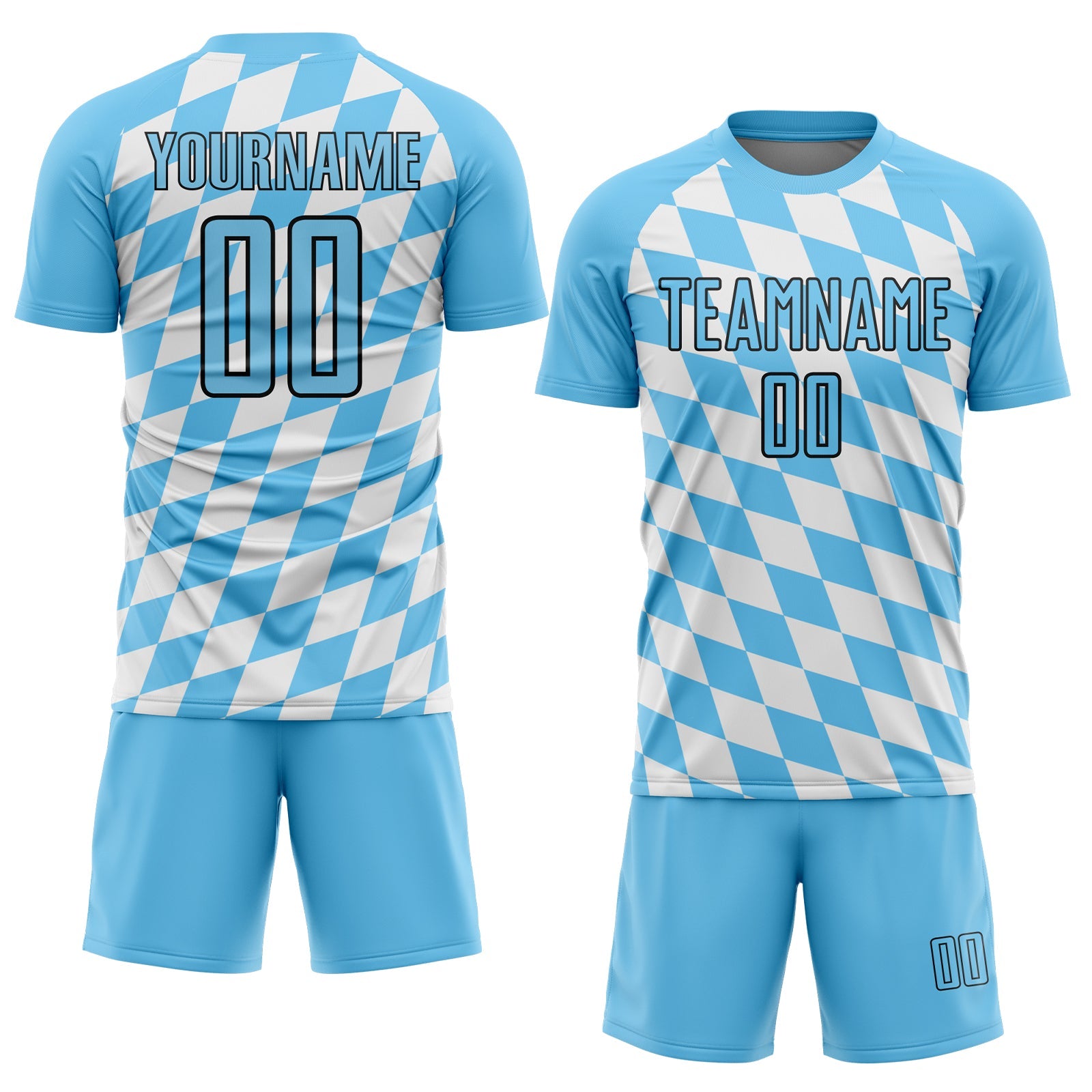 Custom White Sky Blue-Black Bavarian Flag Sublimation Soccer Uniform Jersey view 2