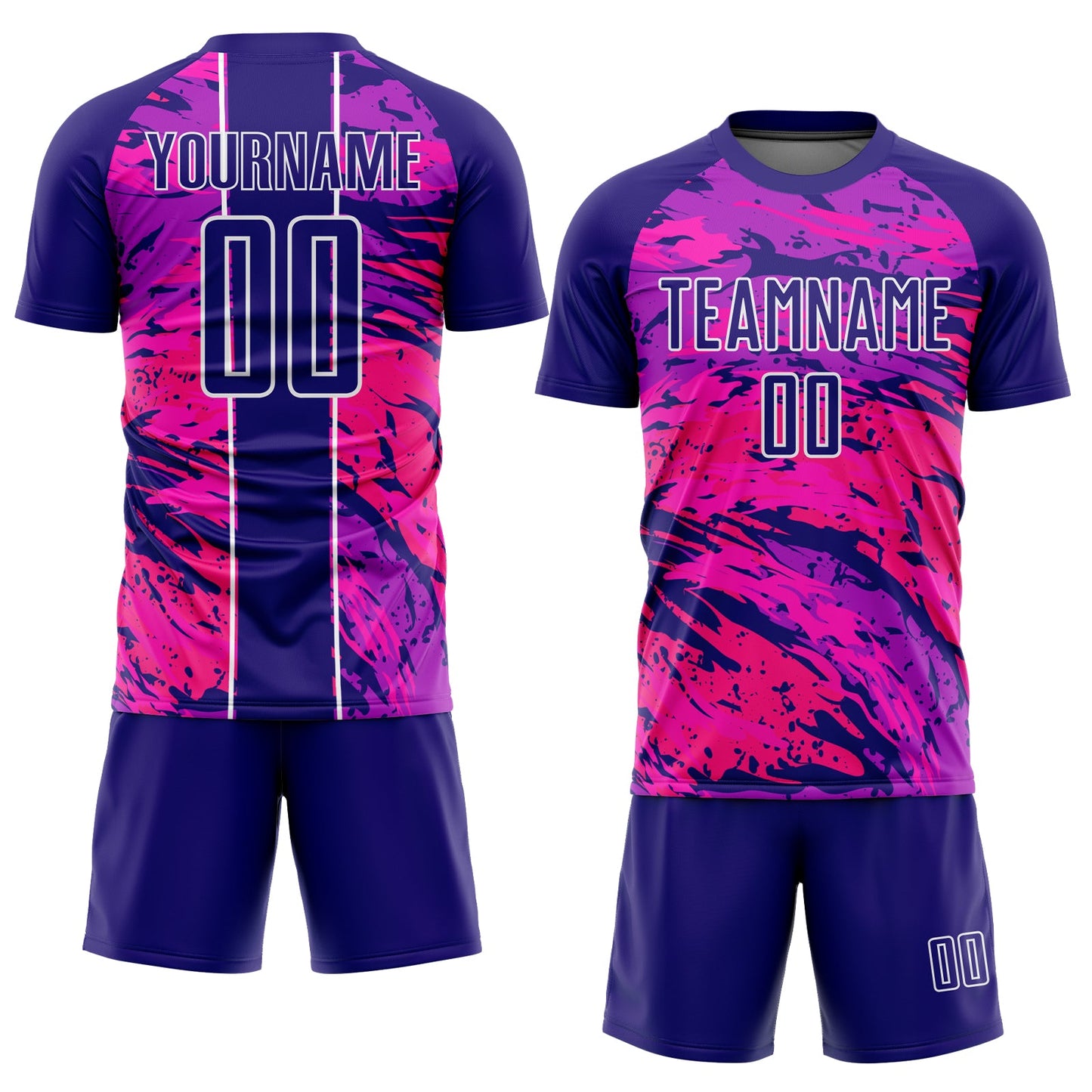 Custom Dark Purple Hot Pink-White Abstract Fluid Sublimation Soccer Uniform Jersey view 2