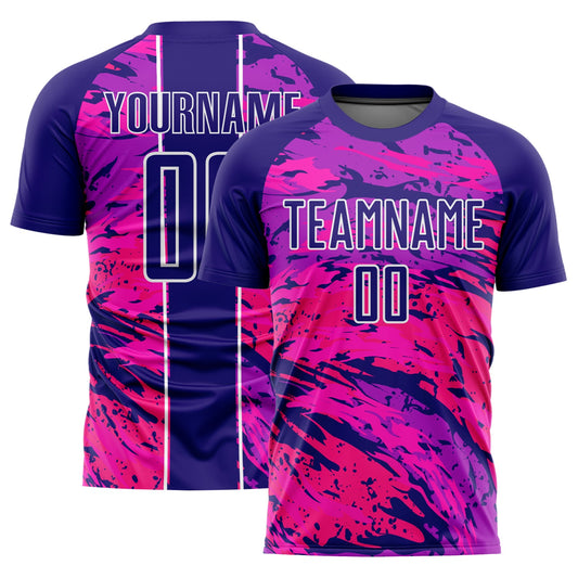 Custom Dark Purple Hot Pink-White Abstract Fluid Sublimation Soccer Uniform Jersey - Main View