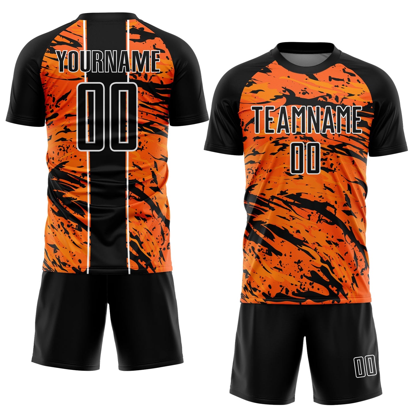 Custom Bay Orange Black-White Abstract Fluid Sublimation Soccer Uniform Jersey view 2