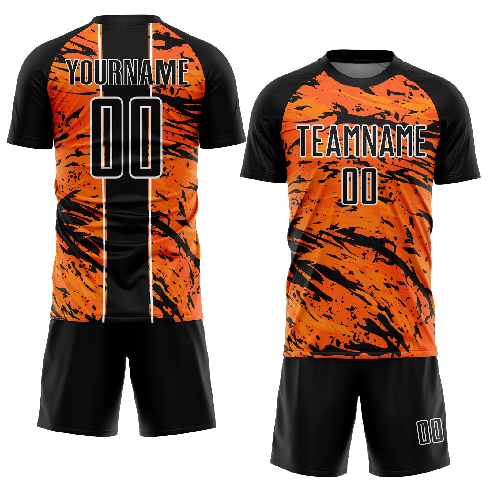 Custom Bay Orange Black-White Abstract Fluid Sublimation Soccer Uniform Jersey view 2