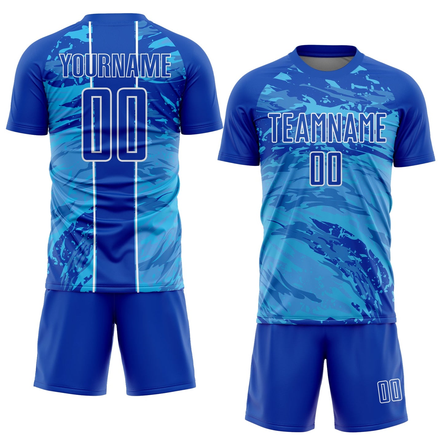 Custom Thunder Blue Sky Blue-White Abstract Fluid Sublimation Soccer Uniform Jersey view 2