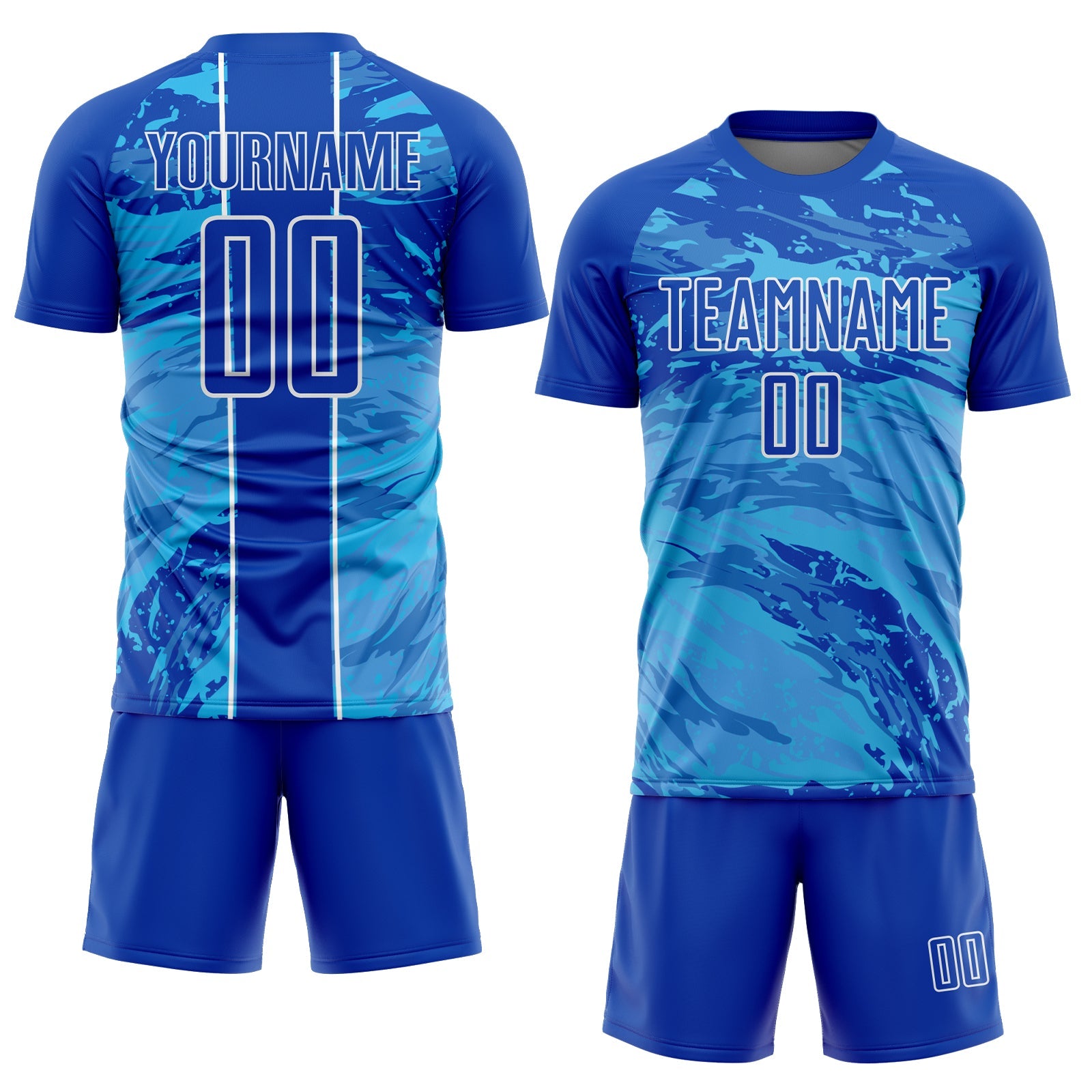 Custom Thunder Blue Sky Blue-White Abstract Fluid Sublimation Soccer Uniform Jersey view 2