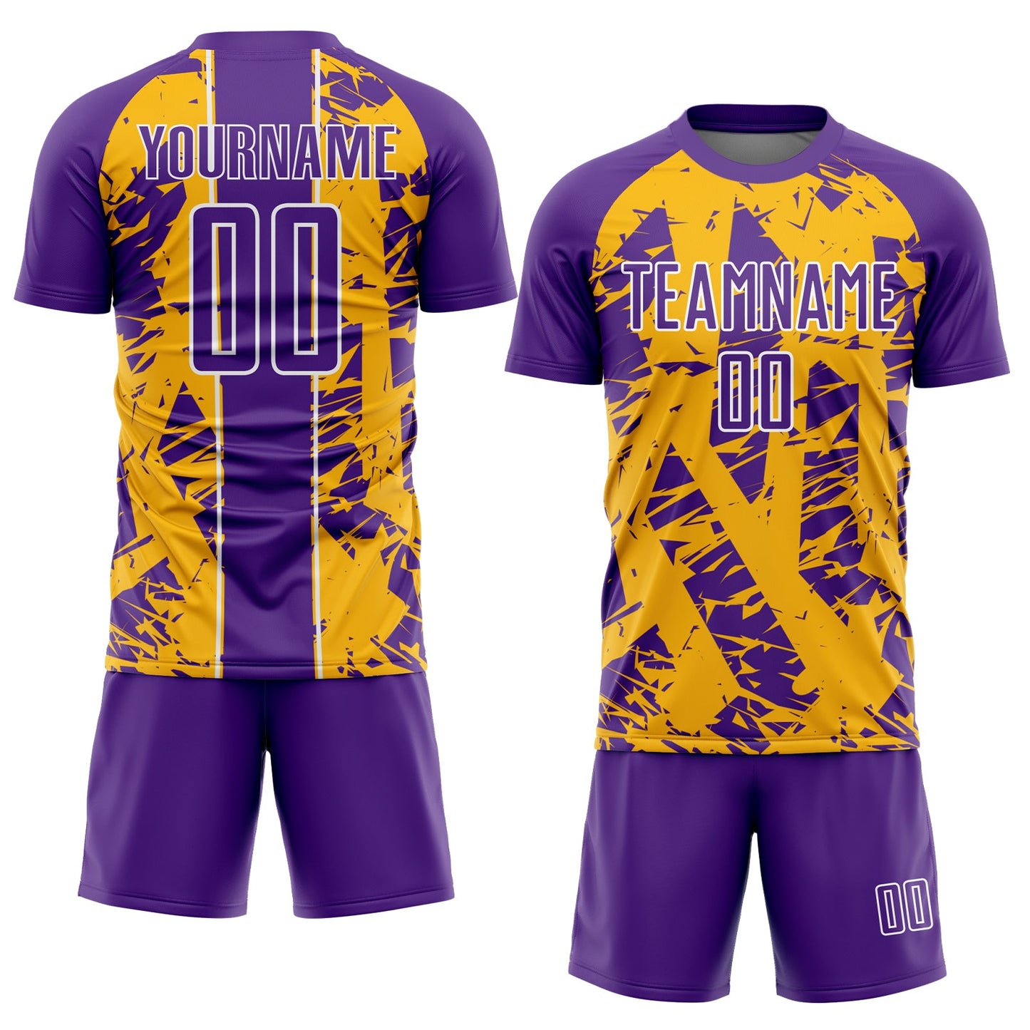 Custom Purple Gold-White Irregular Shapes Sublimation Soccer Uniform Jersey view 2