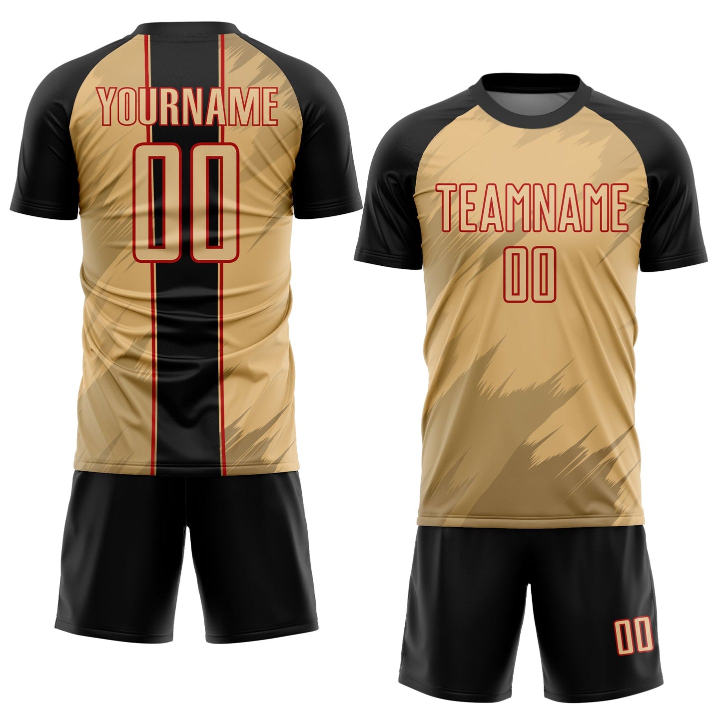 Custom Old Gold Black-Red Sharp Shapes Sublimation Soccer Uniform Jersey view 2
