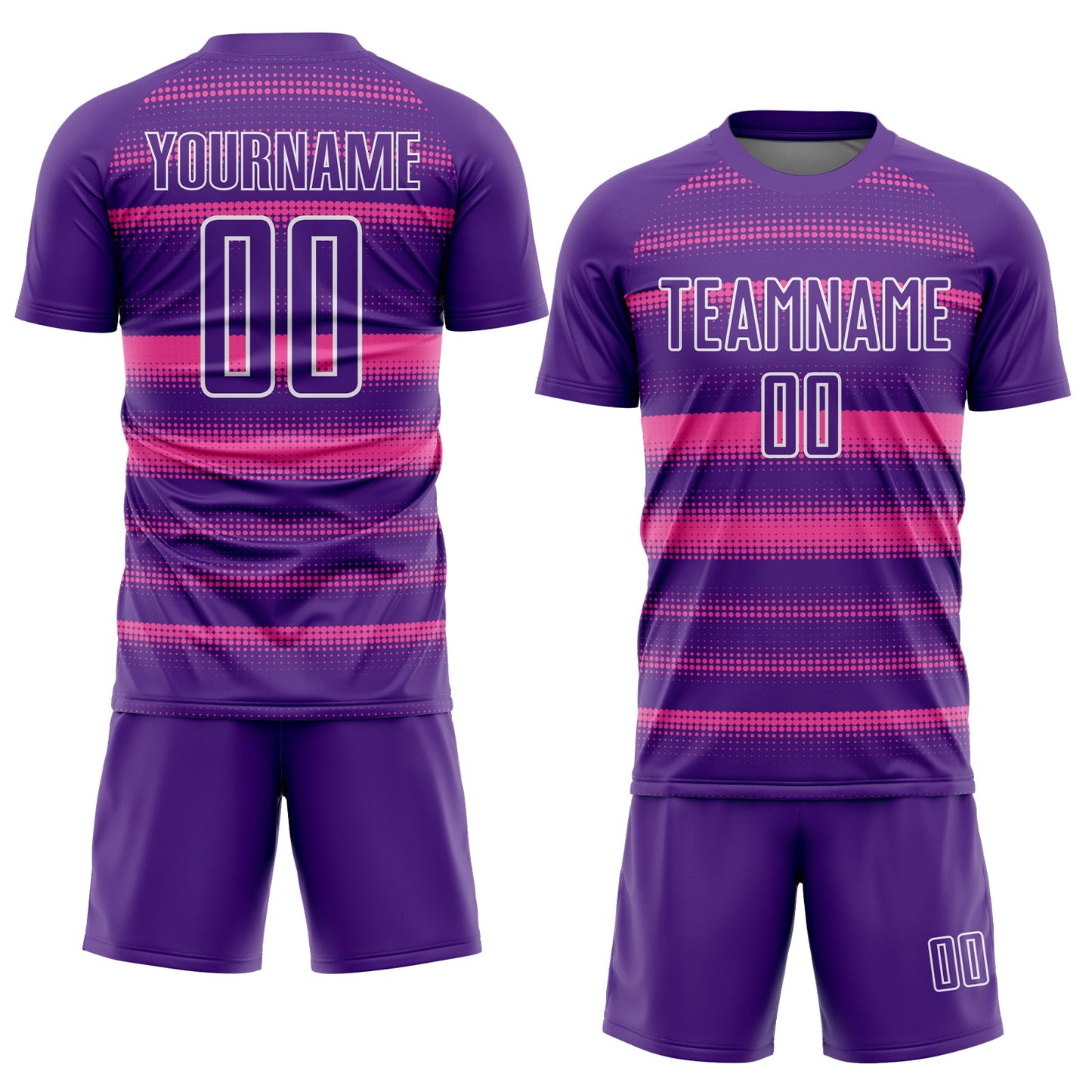 Custom Purple Pink-White Halftone Dots Sublimation Soccer Uniform Jersey view 2