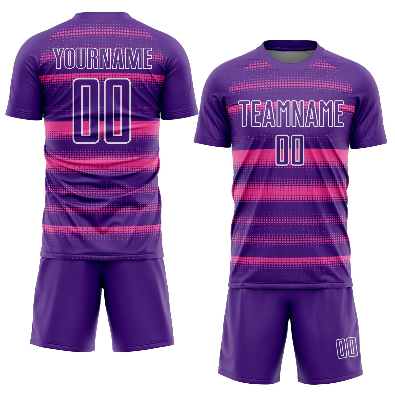 Custom Purple Pink-White Halftone Dots Sublimation Soccer Uniform Jersey view 2