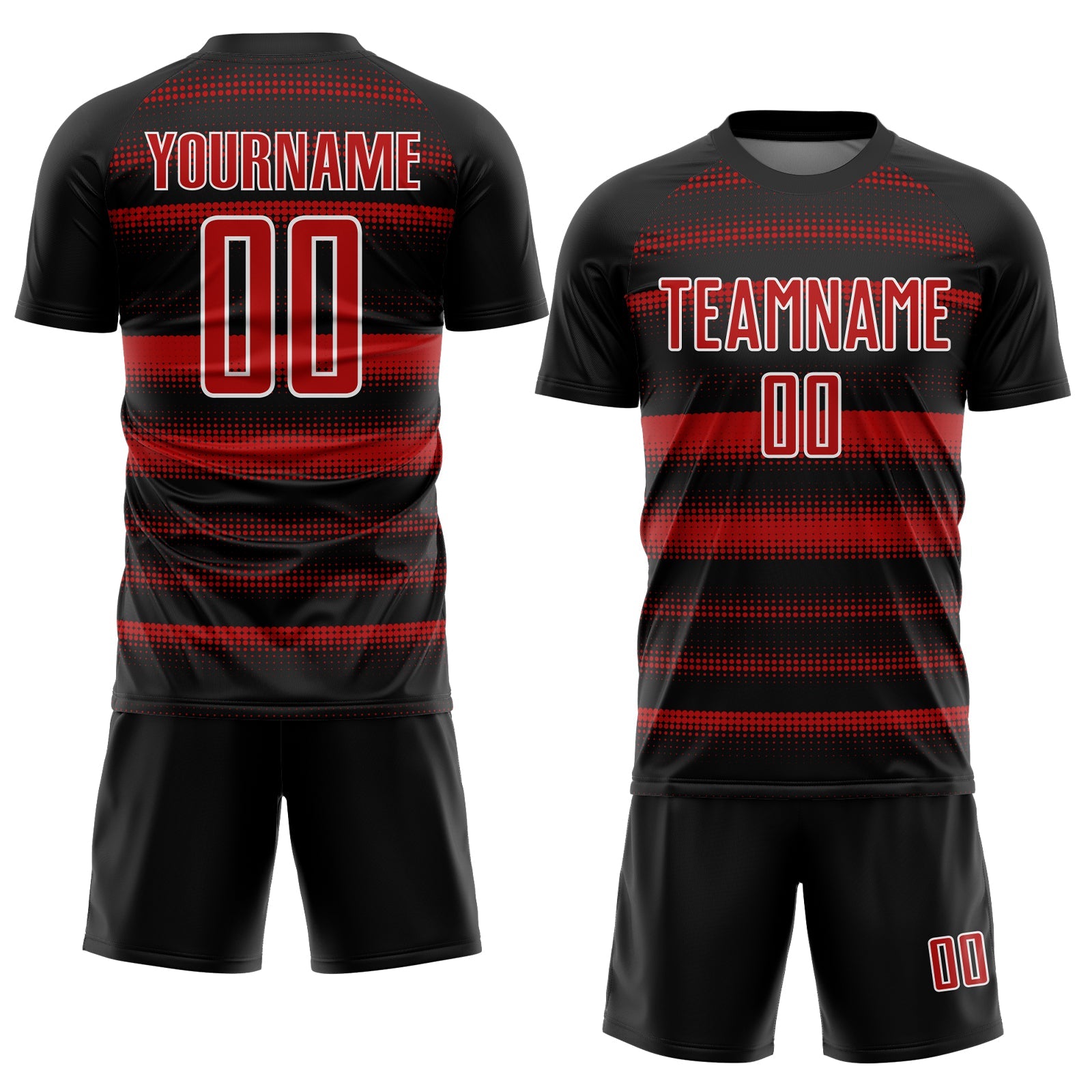 Custom Black Red-White Halftone Dots Sublimation Soccer Uniform Jersey view 2