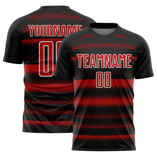 Custom Black Red-White Halftone Dots Sublimation Soccer Uniform Jersey - Main View