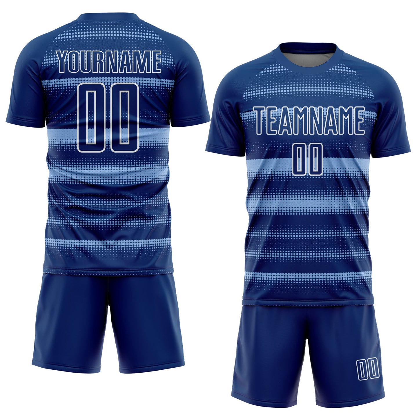 Custom Royal Light Blue-White Halftone Dots Sublimation Soccer Uniform Jersey view 2
