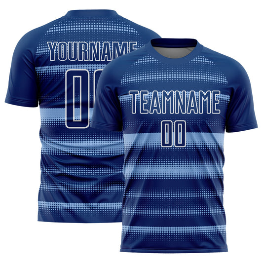 Custom Royal Light Blue-White Halftone Dots Sublimation Soccer Uniform Jersey - Main View