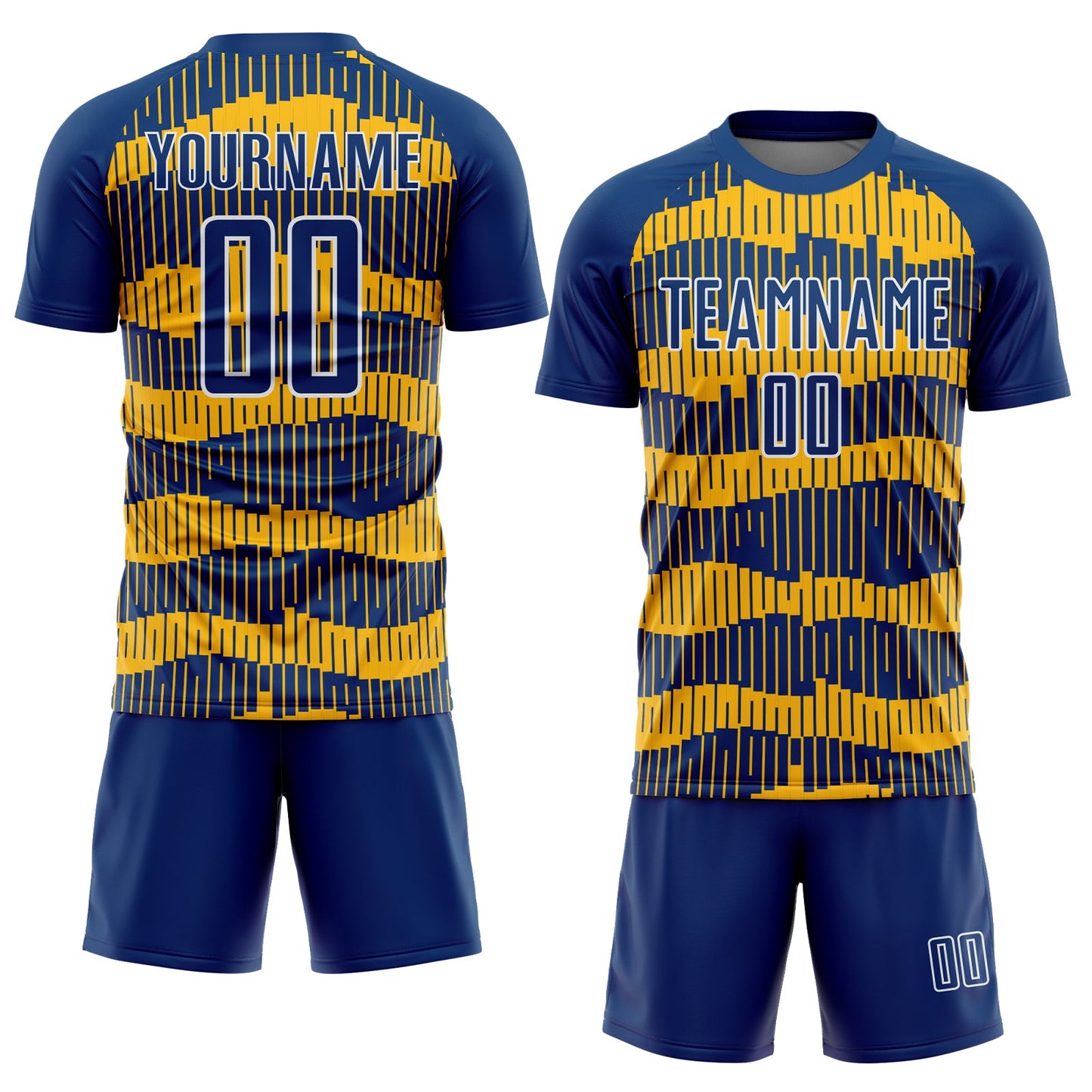 Custom Royal Gold-White Pinstripe Sublimation Soccer Uniform Jersey view 2