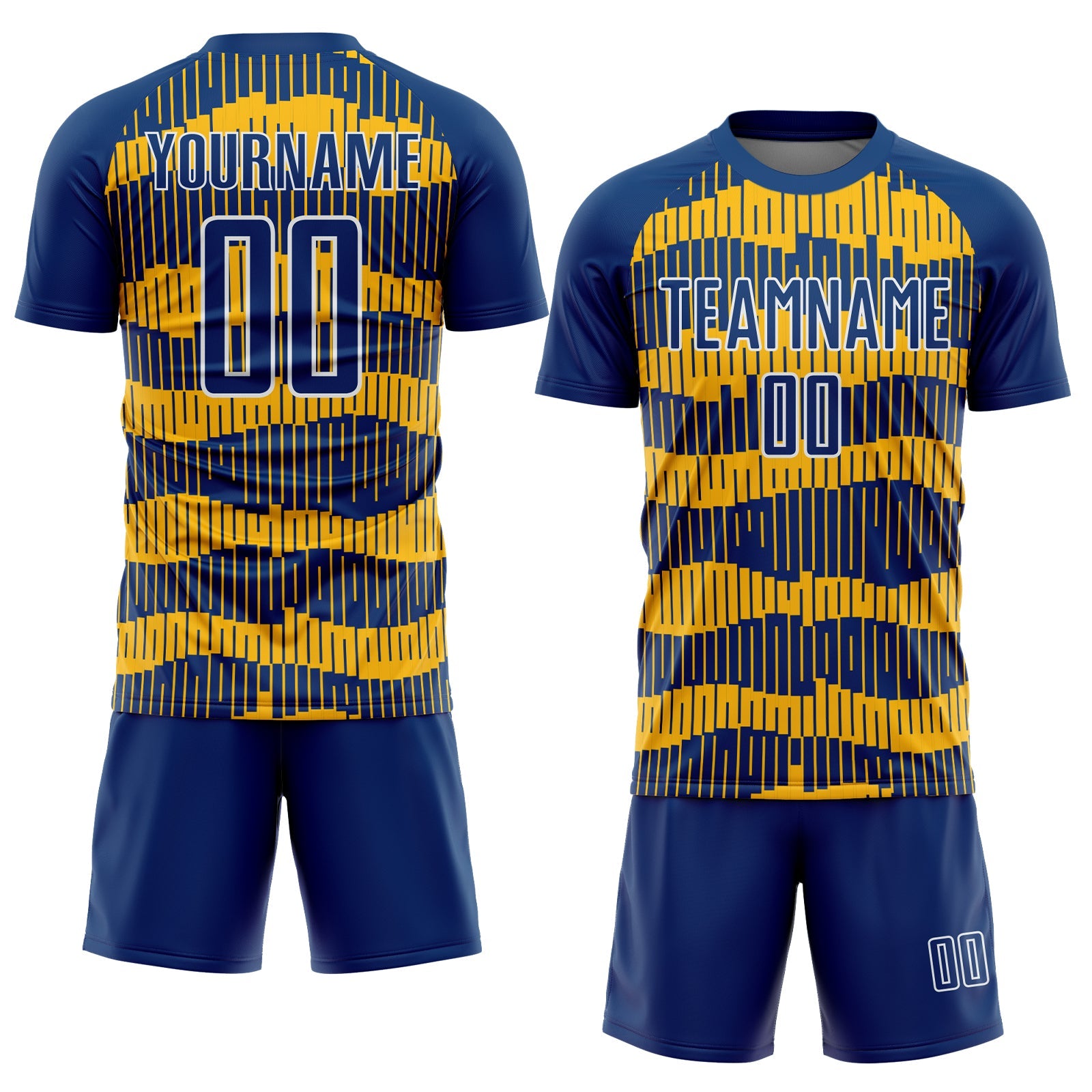 Custom Royal Gold-White Pinstripe Sublimation Soccer Uniform Jersey view 2