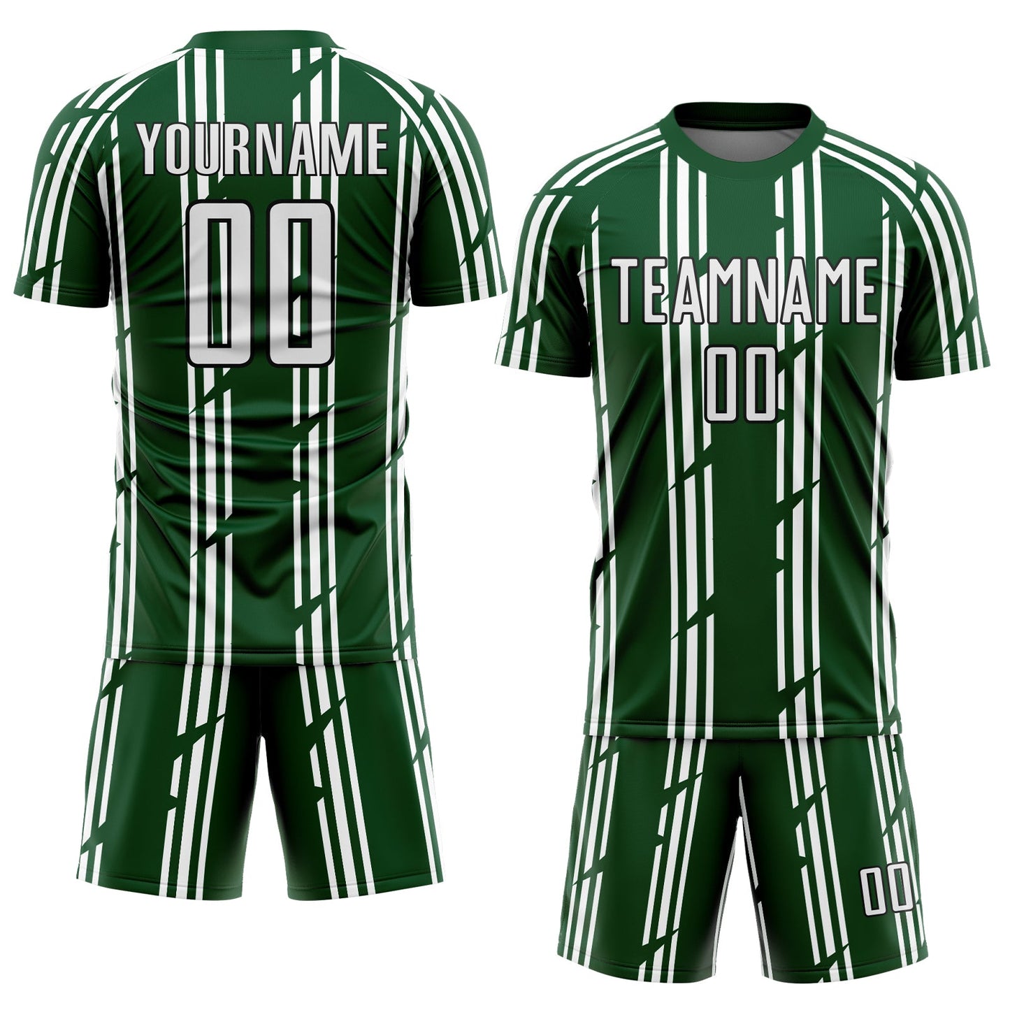 Custom Green White-Black Pinstripe Sublimation Soccer Uniform Jersey view 2