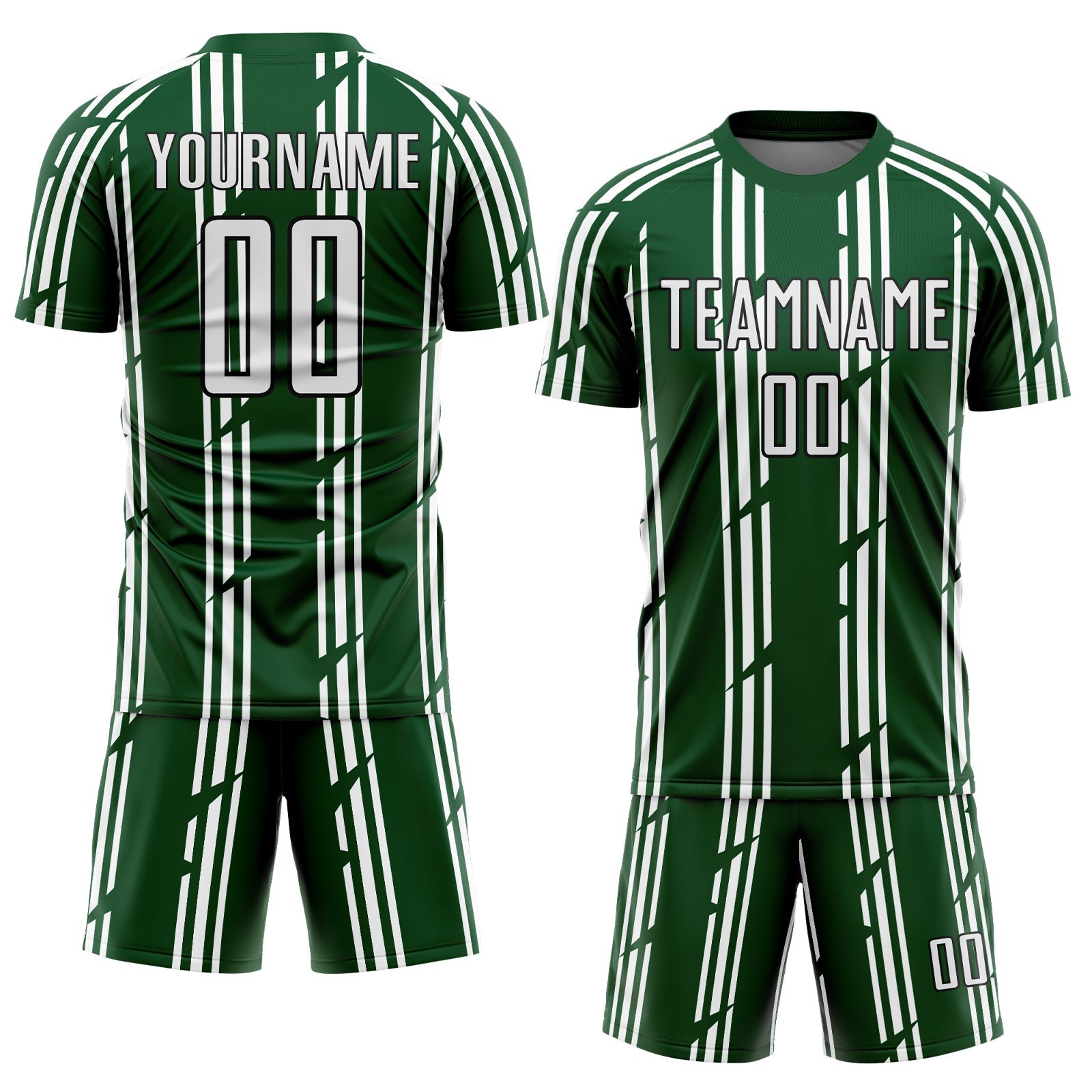 Custom Green White-Black Pinstripe Sublimation Soccer Uniform Jersey view 2
