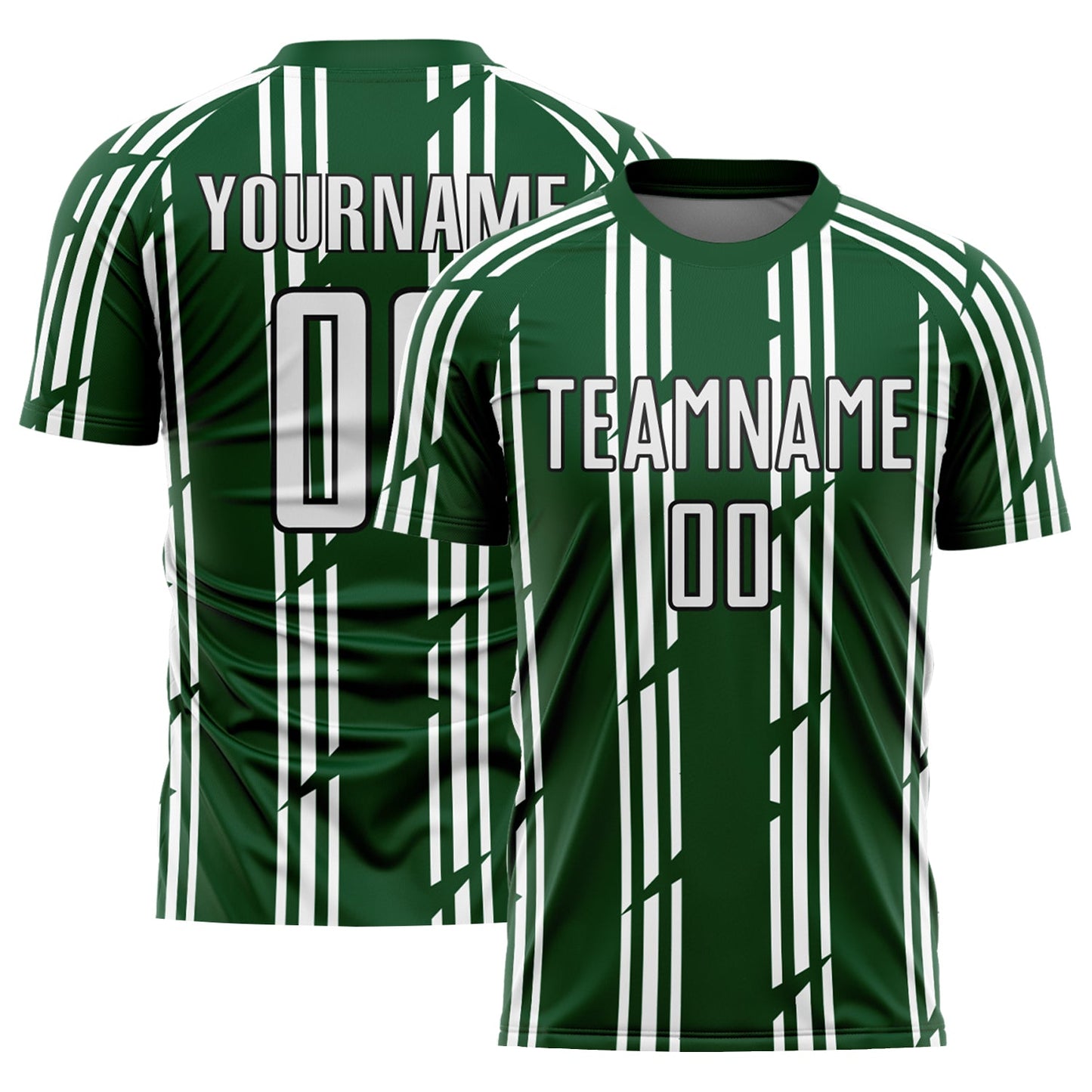 Custom Green White-Black Pinstripe Sublimation Soccer Uniform Jersey - Main View