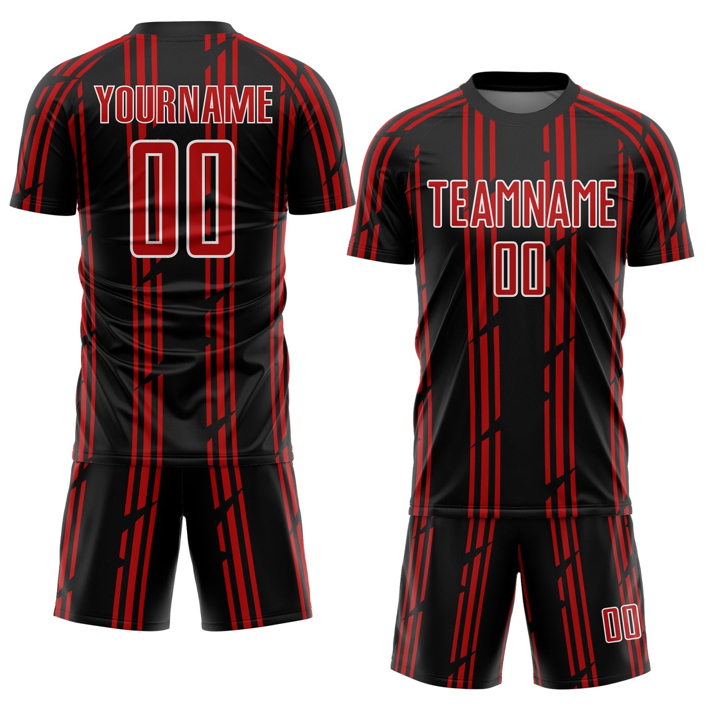 Custom Black Red-White Pinstripe Sublimation Soccer Uniform Jersey view 2
