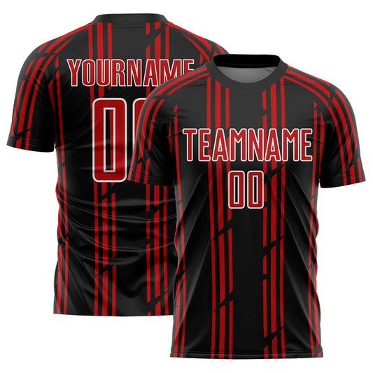 Custom Black Red-White Pinstripe Sublimation Soccer Uniform Jersey - Main View