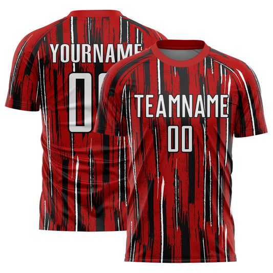 Custom Red White-Black Pinstripe Sublimation Soccer Uniform Jersey - Main View