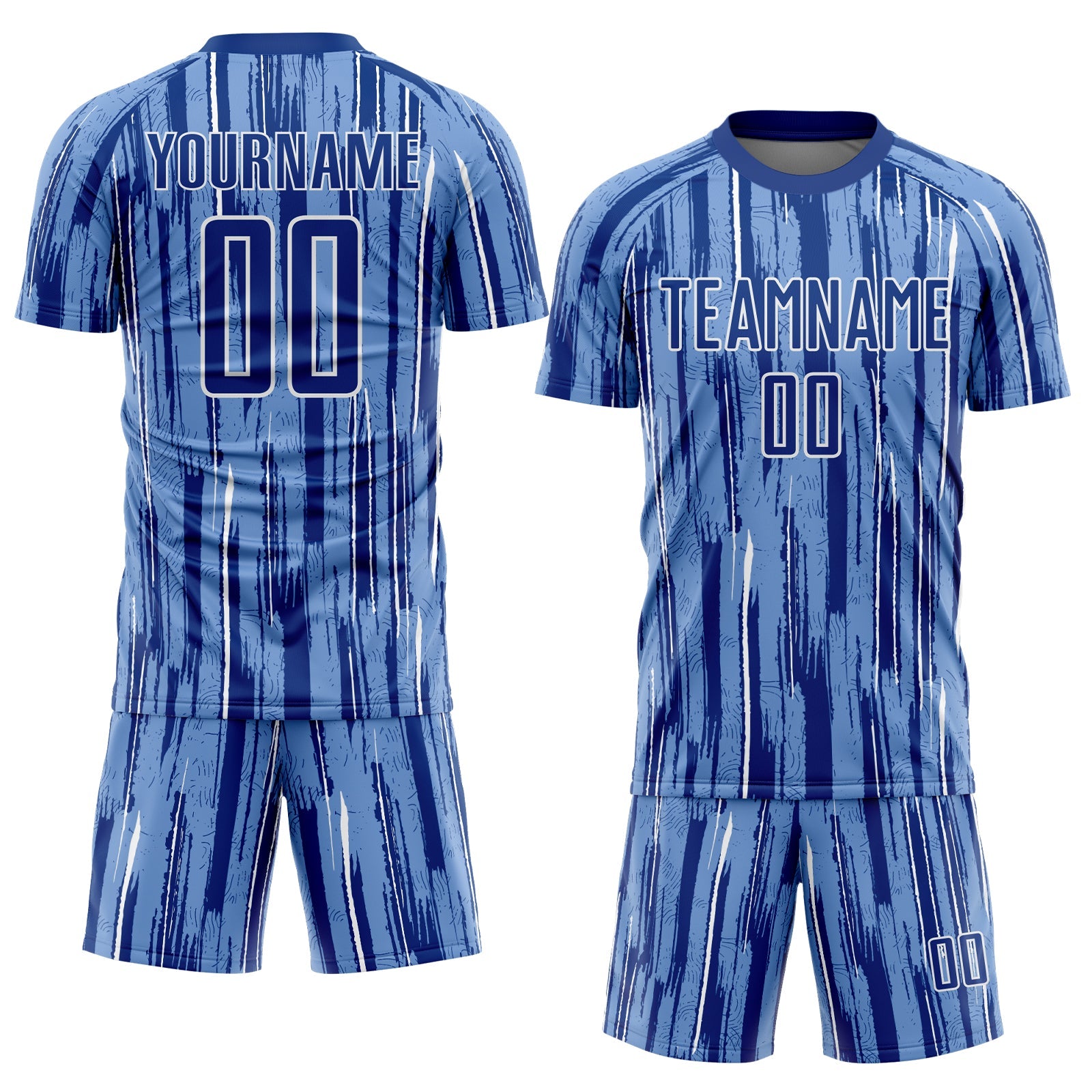 Custom Light Blue Royal-White Pinstripe Sublimation Soccer Uniform Jersey view 2