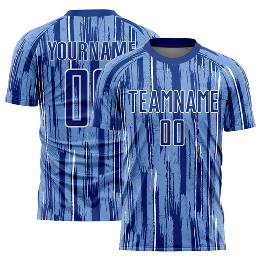 Custom Light Blue Royal-White Pinstripe Sublimation Soccer Uniform Jersey - Main View